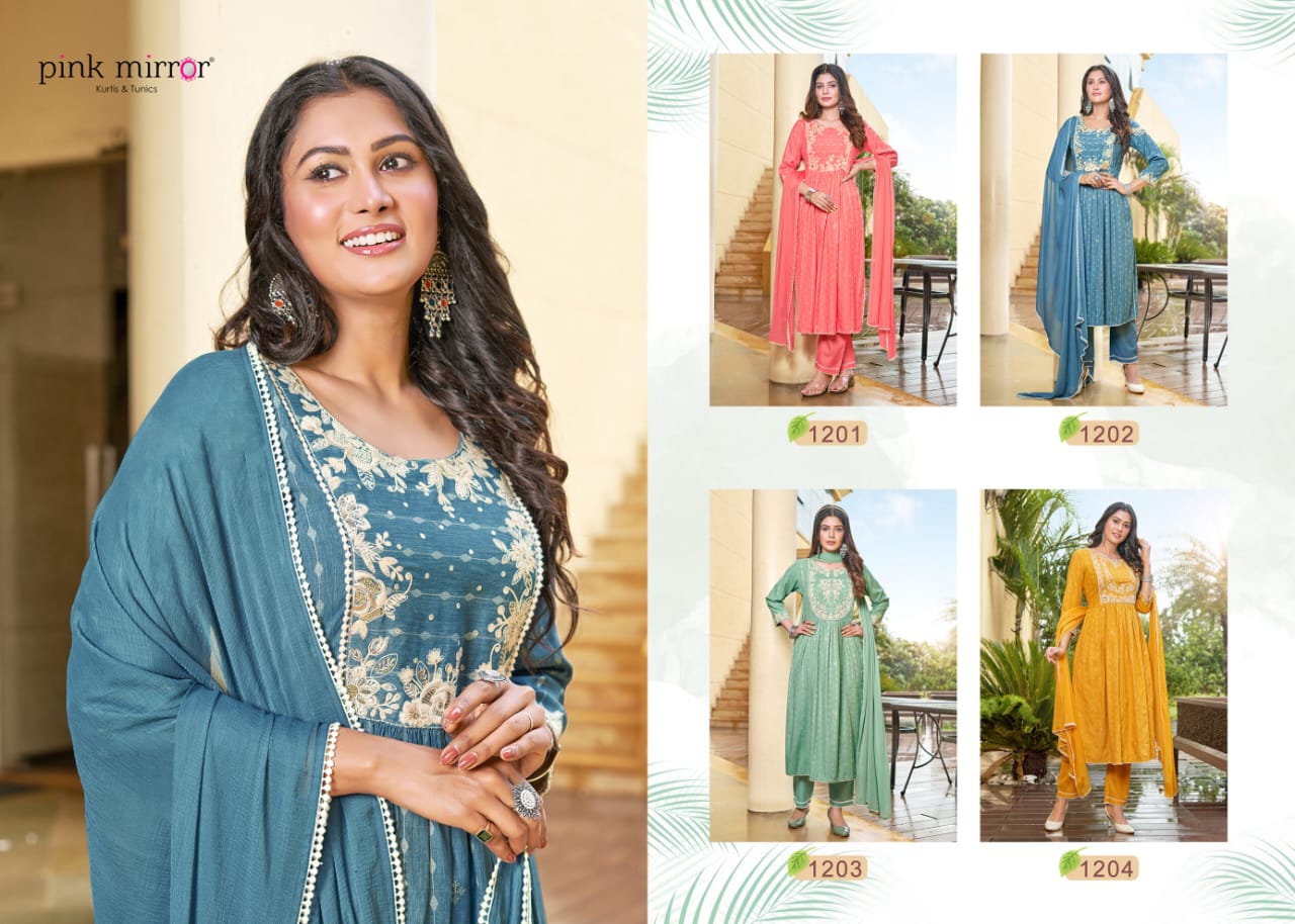 Artistic By Pink Mirror Naira Cut Readymade Suits Catalog